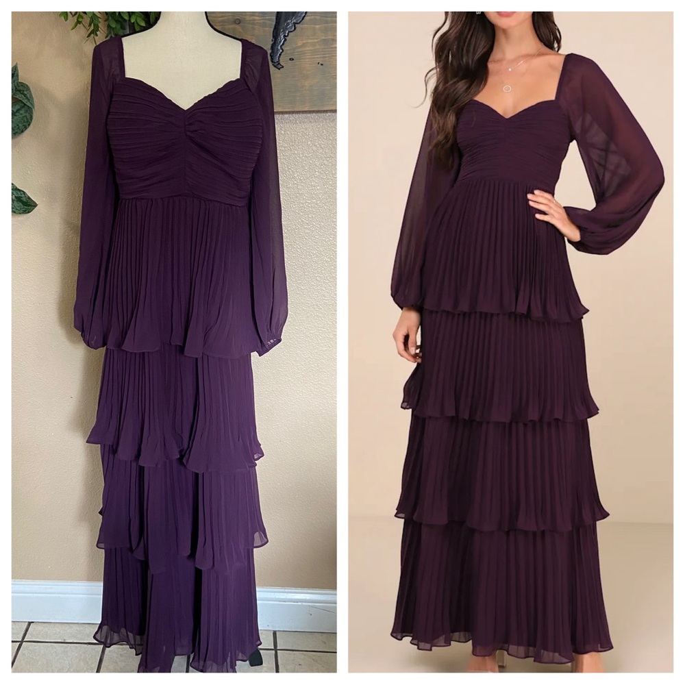NWOT Lulus Impactful Elegance Purple Tiered Balloon Sleeve Maxi Dress